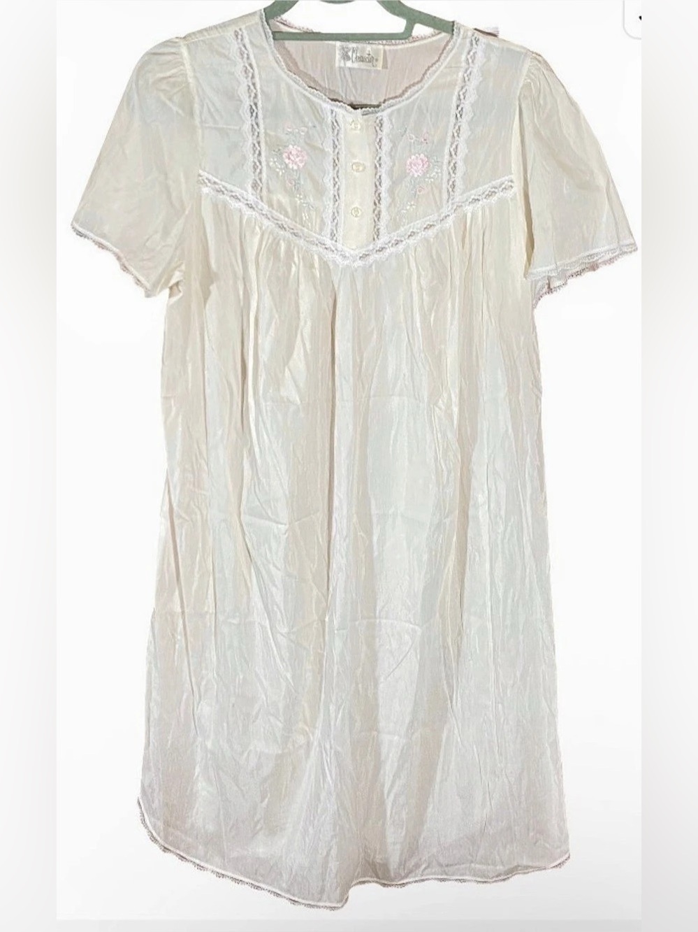 Vintage Character prairie cottagecore floral lace silky babydoll nightgown S/M